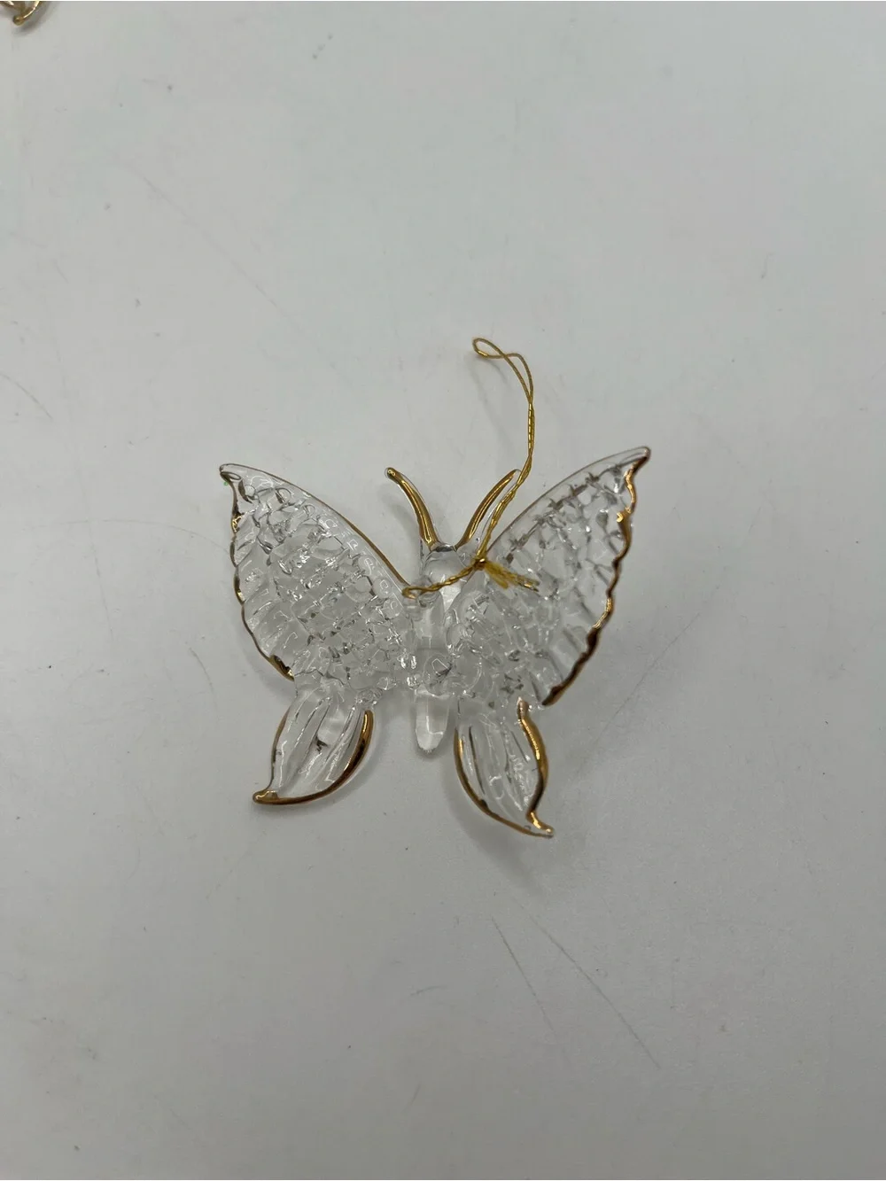 Clear Glass Butterfly Ornaments with Gold Trim set of 6